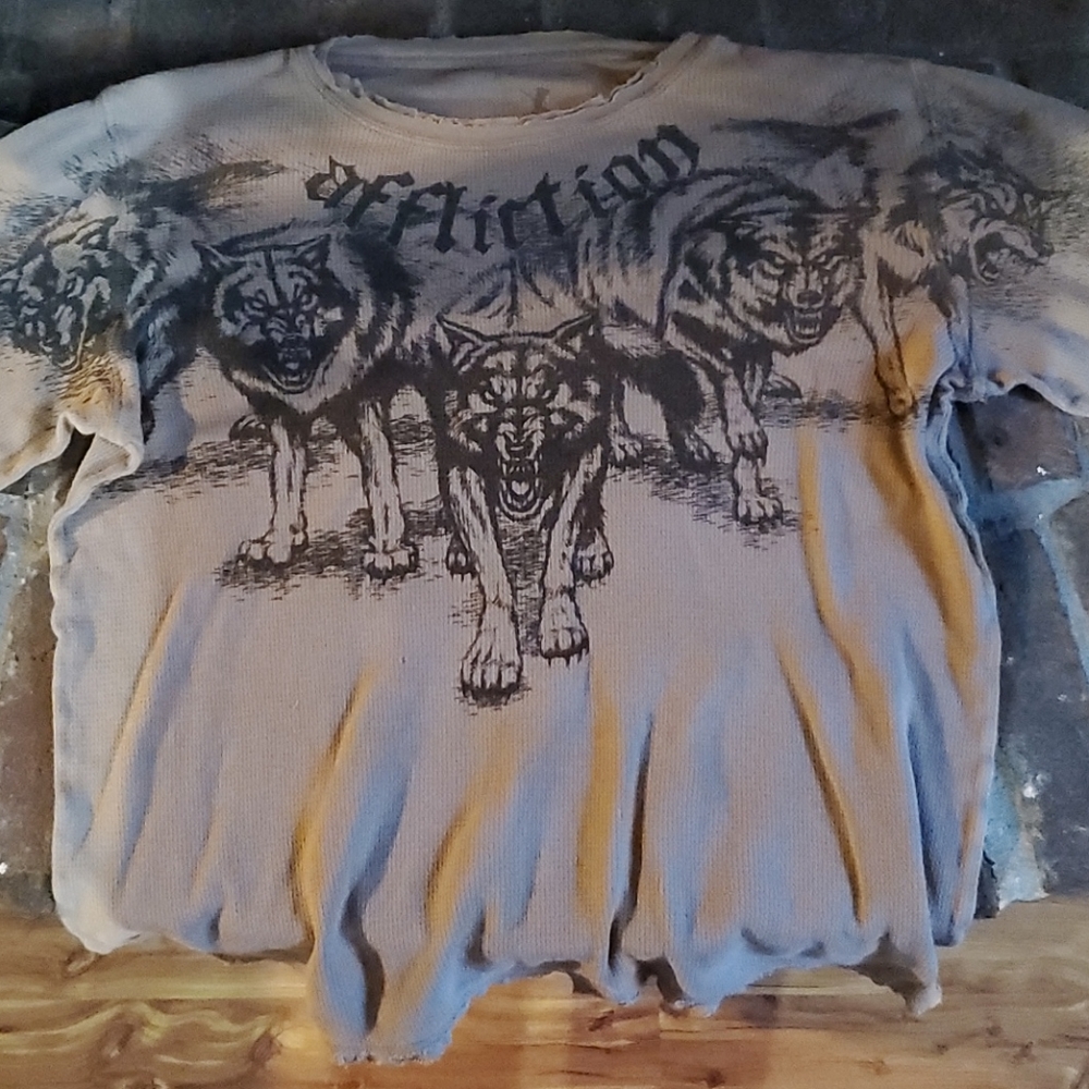 Mens Affliction distressed long sleeve